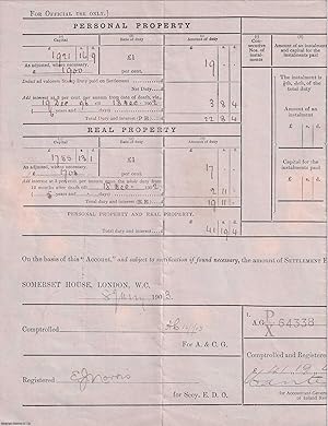 Inland Revenue Settlement Details on the Estate of Richard Tesseyman, of Clifford near Boston Spa...