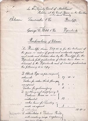 1913 Particulars of County Court Claim, Lancaster and Co (Plaintiff) v George C. Webb and Co (Def...