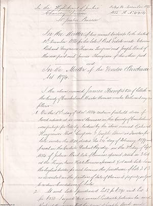 High Court Chancery Division, copy Affadavit of Thomas Watson, Solicitor, Carlisle acting for Jam...