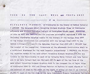 1907 Will and (4) Codicils of Miss Elizabeth Preedy of Kidlington Oxfordshire. Will (copy), five ...