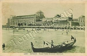 Cartolina di Venezia, gondola e hotel dal mare - 1927