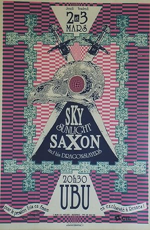 "SKY SUNLIGHT SAXON" Concert au UBU de RENNES les 2 et 3 mars 1989 / Affiche originale entoilée /...