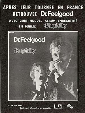 "DR. FEELGOOD / STUPIDITY" Annonce originale entoilée DISQUES UNITED ARTISTS (1976)