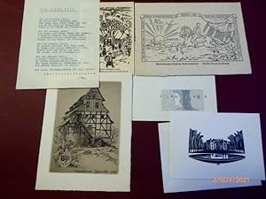 Sammlung von 5 Grußkarten an Wilhelm Geißler (Grafiker) von: 1. Anatoli Kalaschnikow, Bois grave ...