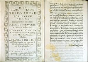 Imagen del vendedor de Respndese por parte de los Excelentssimos Seores Conde de Benavente y Conde de Pearanda, como marido de la Excelentsima Seora Condesa Doa Manuela Pimentel y Ziga, al Papel e Informe en Derecho dado por parte de el Excelentissmo Seor Duque de Bejar, y Mandas sobre el capital de 50000 ducados de la dote de la Excelentssima Seora Condesa de Benavente Doa Manuela Lpez de Ziga. a la venta por Hesperia Libros