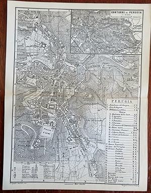 Perugia Italy 1899 Wagner & Debes detailed city plan military fortifications