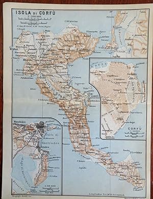 Isle of Corfu Greece Mediterranean Island 1909 detailed small topographical map