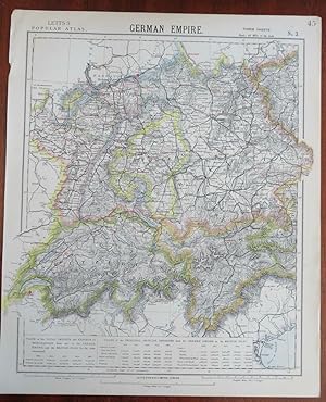 German Empire Bavaria Baden Wrttemberg Switzerland 1883 Letts scarce map