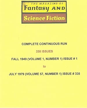 Seller image for "THE MAGAZINE OF FANTASY AND SCIENCE FICTION" 338 VOLUMES: 1949, 1950, 1951, 1952, 1953, 1954, 1955, 1956. 1957, 1958, 1959, 1960, 1961, 1962, 1963, 1964, 1965, 1966, 1967, 1968, 1969, 1970, 1971, 1972, 1973, 1974, 1975, 1976, 1977, 1978, 1979 for sale by John McCormick