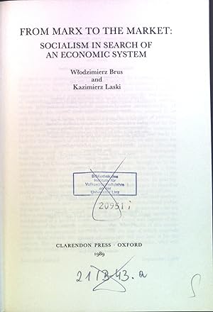 Imagen del vendedor de From Marx to the Market: Socialism in Search of an Economic System. a la venta por books4less (Versandantiquariat Petra Gros GmbH & Co. KG)