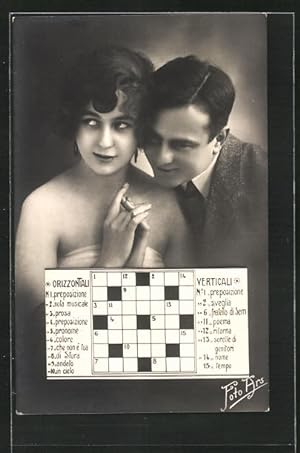 Ansichtskarte Paar beim Kreuzworträtseln