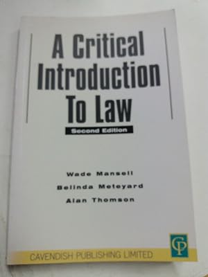Seller image for A Critical Introduction to Law. Second Edition. for sale by Plurabelle Books Ltd