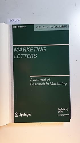 Imagen del vendedor de Marketing Letters. A journal of Research in Marketing Vol. 19, 2008 Komplett. a la venta por Gebrauchtbcherlogistik  H.J. Lauterbach