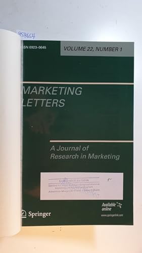 Imagen del vendedor de Marketing Letters. A journal of Research in Marketing Vol. 22, 2011 Komplett. a la venta por Gebrauchtbcherlogistik  H.J. Lauterbach