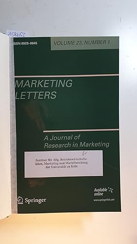 Immagine del venditore per Marketing Letters. A journal of Research in Marketing Vol. 23, 2012 Komplett. venduto da Gebrauchtbcherlogistik  H.J. Lauterbach