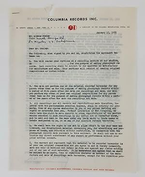 ALDOUS HUXLEY SIGNED COLUMBIA RECORDS CONTRACT