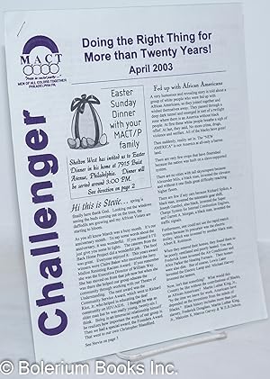 Bild des Verkufers fr The Challenger: the newsletter of Men of All Colors Together Philadelphia April 2003 zum Verkauf von Bolerium Books Inc.