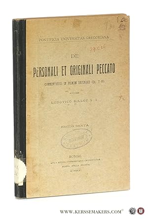 Bild des Verkufers fr De personali et originali peccato. Commentarius in primam secundae (Qq. 71-89). Editio sexta. zum Verkauf von Emile Kerssemakers ILAB