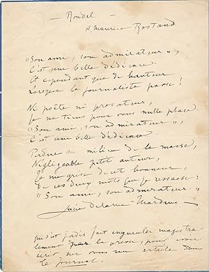 Lucie DELARUE-MARDRUS Maurice Rostand remerciements en poésie lettre autographe