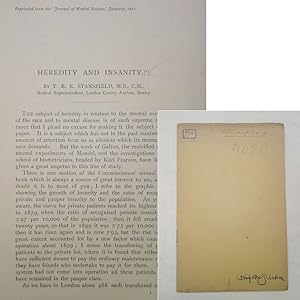 Heredity and Insanity, by T. E. K. Stansfield Sonderdruck aus: Journal of Mental Science, Januar ...