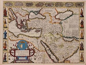 Image du vendeur pour The Turkish Empire", copper engraving made by John Speed in 1626, published by George Humble of London in the first edition of the "Prospect of the Most Famous Parts of the World" mis en vente par Inter-Antiquariaat Mefferdt & De Jonge
