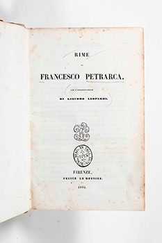 Imagen del vendedor de Rime di Francesco Petrarca con l'interpretazione di Giacomo Leopardi. Original edition. a la venta por Wittenborn Art Books