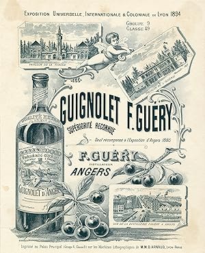"GUIGNOLET F.GUÉRY (EXPOSITION UNIVERSELLE, INTERNATIONALE & COLONIALE DE LYON 1894" Affiche d'in...