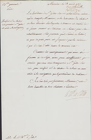 Image du vendeur pour Lettre signe  Jean-Jacques Isle de Beauchaine mis en vente par Librairie Trois Plumes
