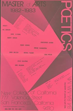 Master of Arts: Poetics, New College of California 1982-1983 (poster)