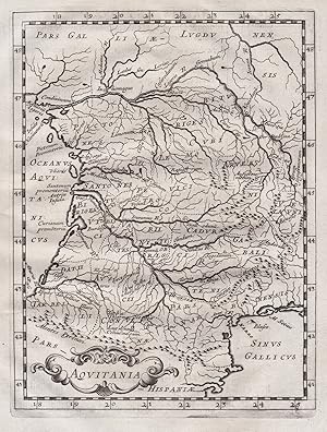 Bild des Verkufers fr Aquitania." - Aquitaine Gallia Aquitania carte map Karte zum Verkauf von Antiquariat Steffen Vlkel GmbH