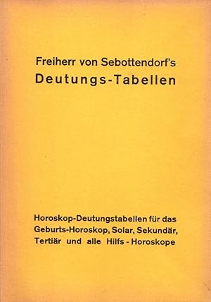 Bild des Verkufers fr Freiher von Sebottendorf's Deutungs-Tabellen: Horoskop-Deutungstabellen fr das Geburts-Horoskop, Solar, Sekundr, Tertier und alle Hilfs-Horoskope. (= Astrologische Universal-Harmonien, Sonderdruck Nr. 53). zum Verkauf von Buch von den Driesch