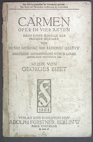Bild des Verkufers fr Carmen. Oper in vier Akten. zum Verkauf von books4less (Versandantiquariat Petra Gros GmbH & Co. KG)