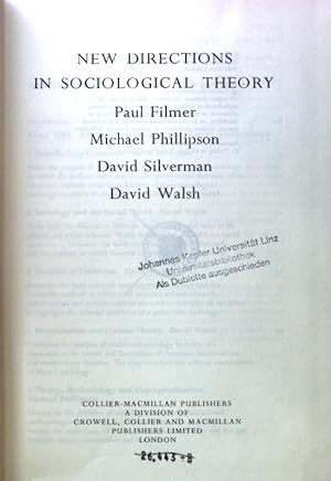 Seller image for New Directions in Sociological Theory; for sale by books4less (Versandantiquariat Petra Gros GmbH & Co. KG)