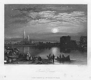 1830s Steel Engraved print of a Historical View of Saint Denis in France