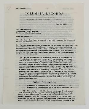 CARL SANDBURG SIGNED COLUMBIA RECORDS CONTRACT