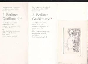 Einladungen zum Berliner Grafikmarkt (1. 1975, 2. 1976, 3. 1977, 6. 1980).