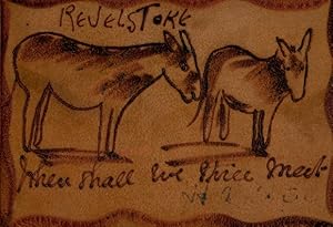 Leder Ansichtskarte / Postkarte Revelstoke, when shall me meet, zwei Esel