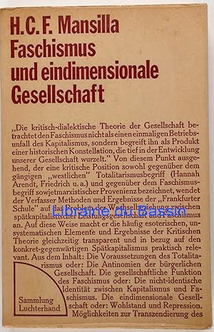 Seller image for Faschismus und eindimensionale Gesellschaft for sale by Librairie du Bassin