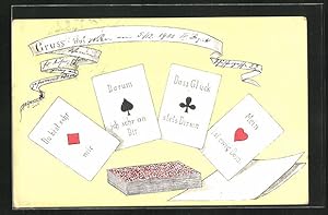 Ansichtskarte Kartenorakel mit vier Assen, Kartenspiel
