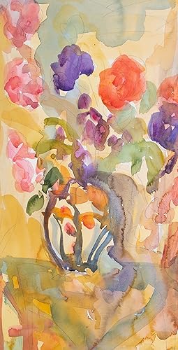 Annelise Firth (b.1961) - Contemporary Watercolour, Abstract Vase of Roses