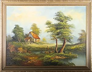 C.W. Lai - 20th Century Oil, Cottage by a Pond