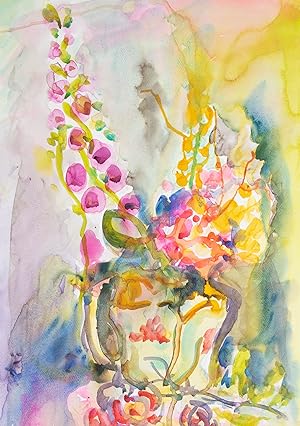 Annelise Firth (b.1961) - 2017 Watercolour, Roses and Foxgloves