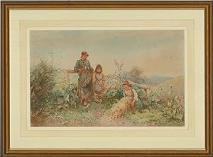 Attrib. Fanny Mearns (fl.1870-1881) - Framed Watercolour, Girls in a Meadow