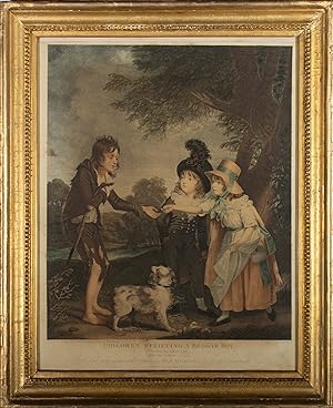 Bild des Verkufers fr Wilkin after Beechey - 1796 Stipple Engraving, Children Relieving a Beggar Boy zum Verkauf von Sulis Fine Art