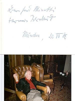 Immagine del venditore per Karte mit eigenh. U. "Thomas Bernhard", zusammen mit eigenh. U. und Datierung von Bernhard Minetti (1905-1998). venduto da Eberhard Kstler Autographen&Bcher oHG