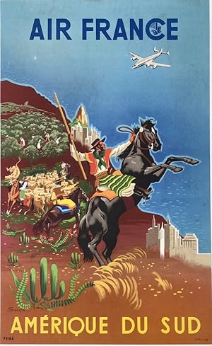 Original Vintage Poster: Air France - Amerique du Sud (South America)