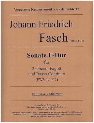 Bild des Verkufers fr Sonate F-Dur (FWV N: F2)fr 2 Oboen, Fagott und Bc : Partitur und Stimmen zum Verkauf von AHA-BUCH GmbH