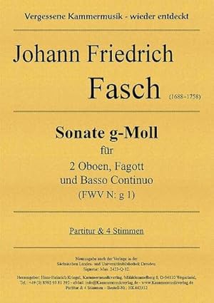 Bild des Verkufers fr Sonate g-Moll (FWV N: g1)fr 2 Oboen, Fagott und Bc : Partitur und Stimmen zum Verkauf von AHA-BUCH GmbH