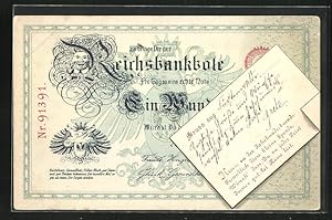 Ansichtskarte Reichsbanknote, Es bringe Dir der Reichsbankbote pro Tag eine echte Note
