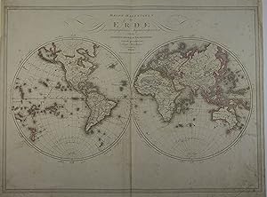 Bild des Verkufers fr Beide Halbkugeln der Erde in stereographischer Aequatorialprojection nach des Herrn Freiherrn von Liechtenstern entwurfe gezeichnet von Joseph Wstinger. Grenzkolorierte Kupferstich-Karte. Wien in J. Riedl's Kunsthandlung 1815. 49 x 67 cm zum Verkauf von Antiquariat Johannes Mller